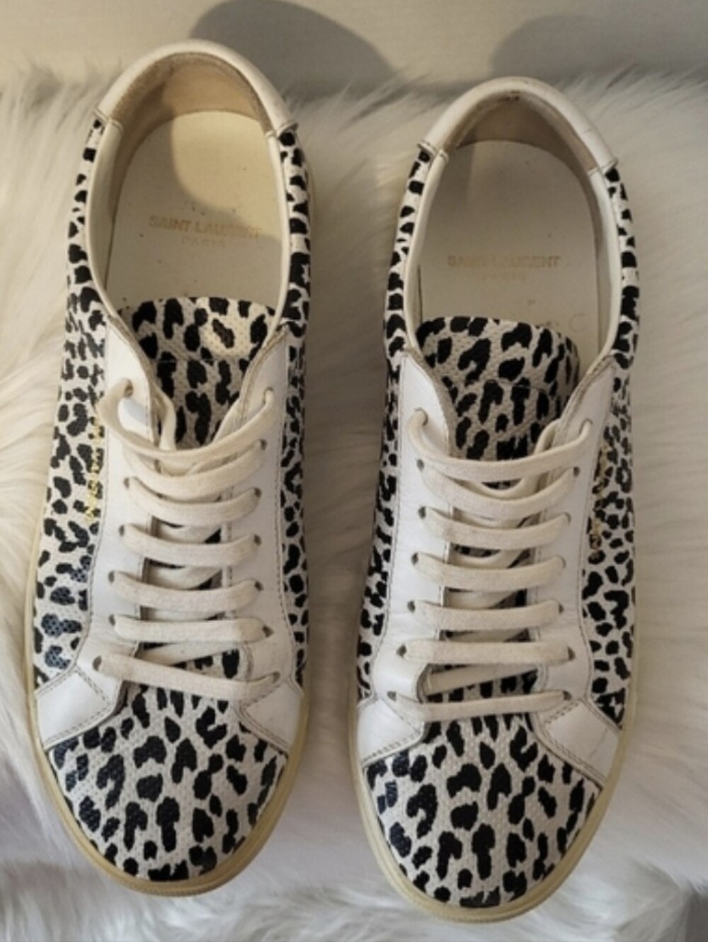 Yves Saint Laurent Women's White & Black Leopard Print Low-Top Sneakers